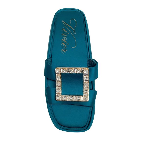 Roger Vivier Teal Satin With Strass Buckle Sandals - Picture 4 of 6